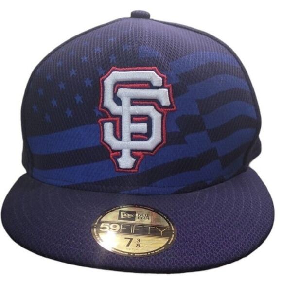 NWT New Era 59Fifty SF Giants Hat 7 3/8 Blue July 4th MLB Flag Cap Rare - Picture 2 of 5